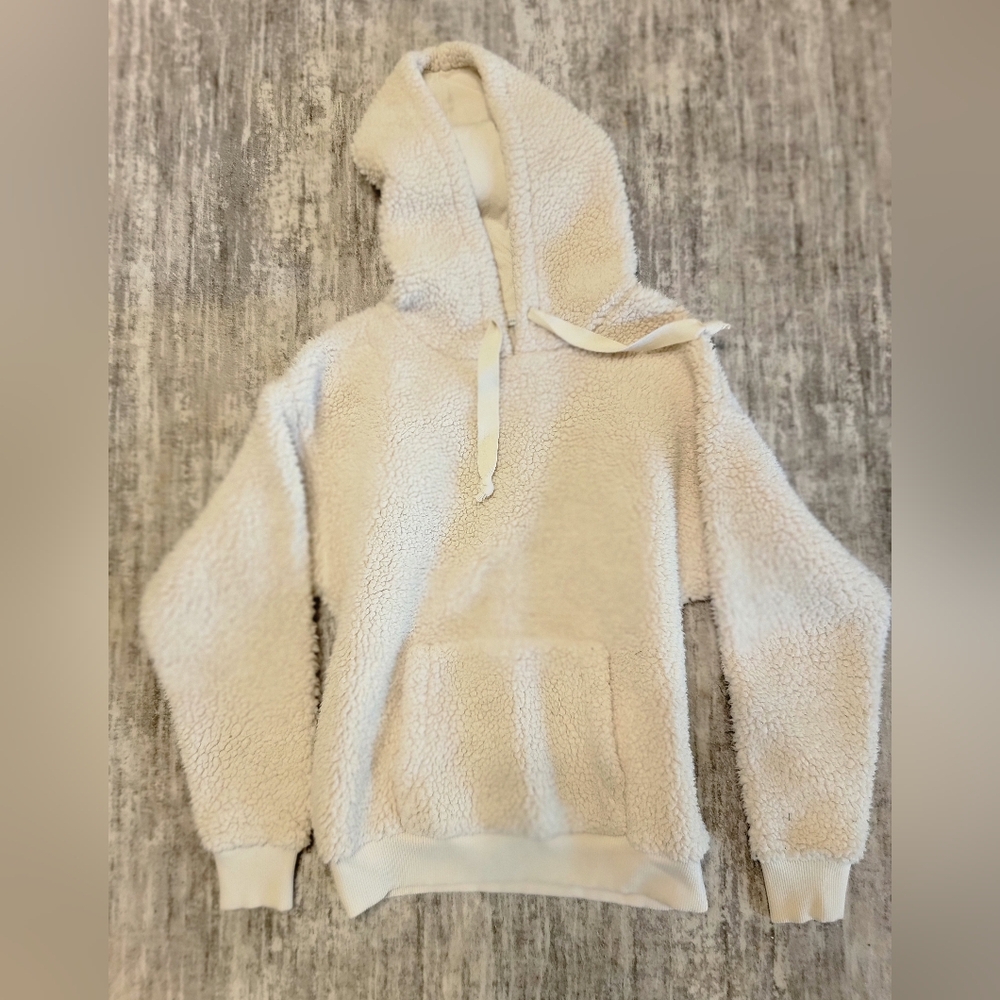 American Eagle Outfitters Cream Sherpa Hoodie Size Small Euc